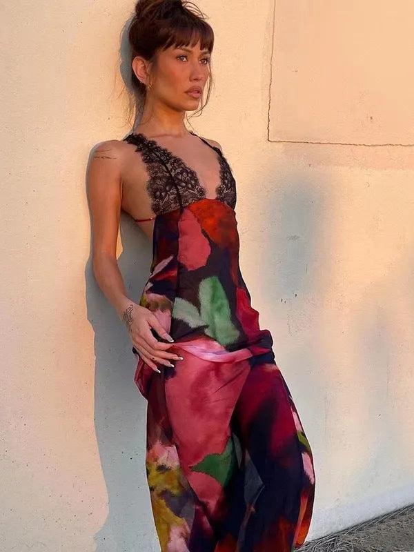 Lace Panel Sheer  Maxi Dress