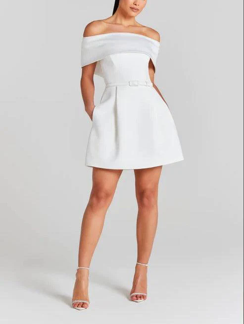 Elegant Evening Lapel Bandeau Removable Belt Pocketed Mini Dress