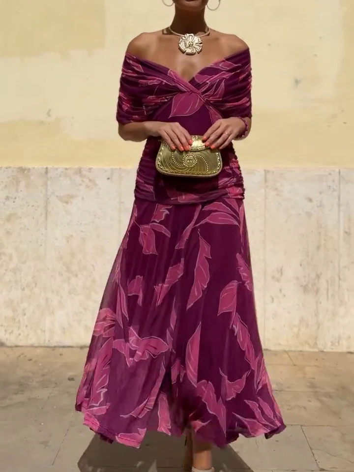 Dark Blue Leaf Print Dress