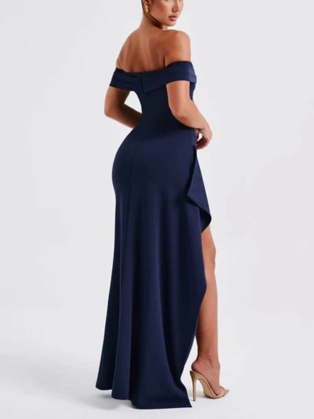 Off-shoulder slit maxi dress