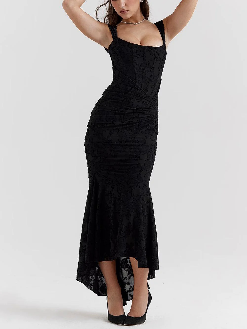 Black bell floral maxi dress