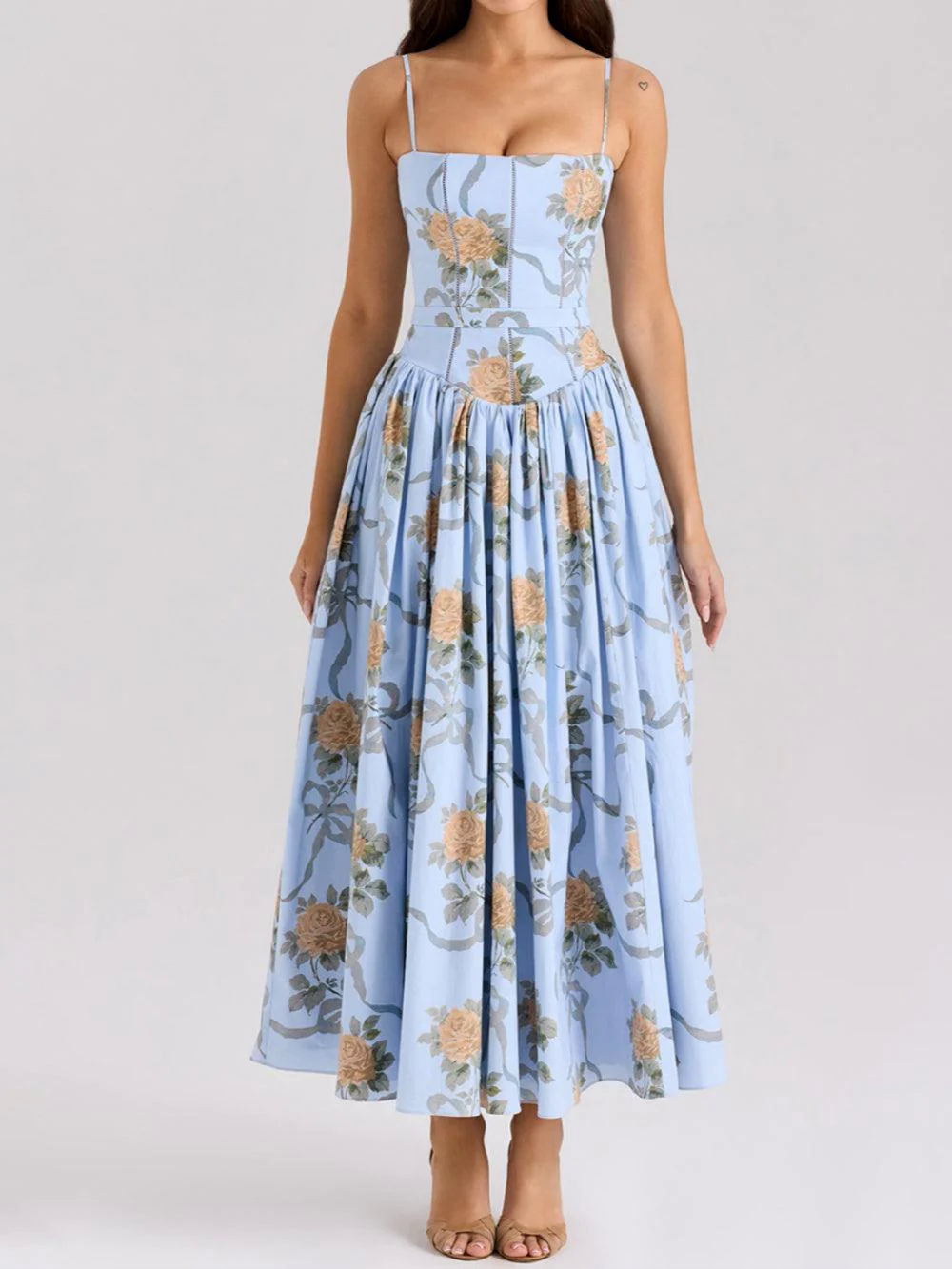 Printed fitted camisole midi dress