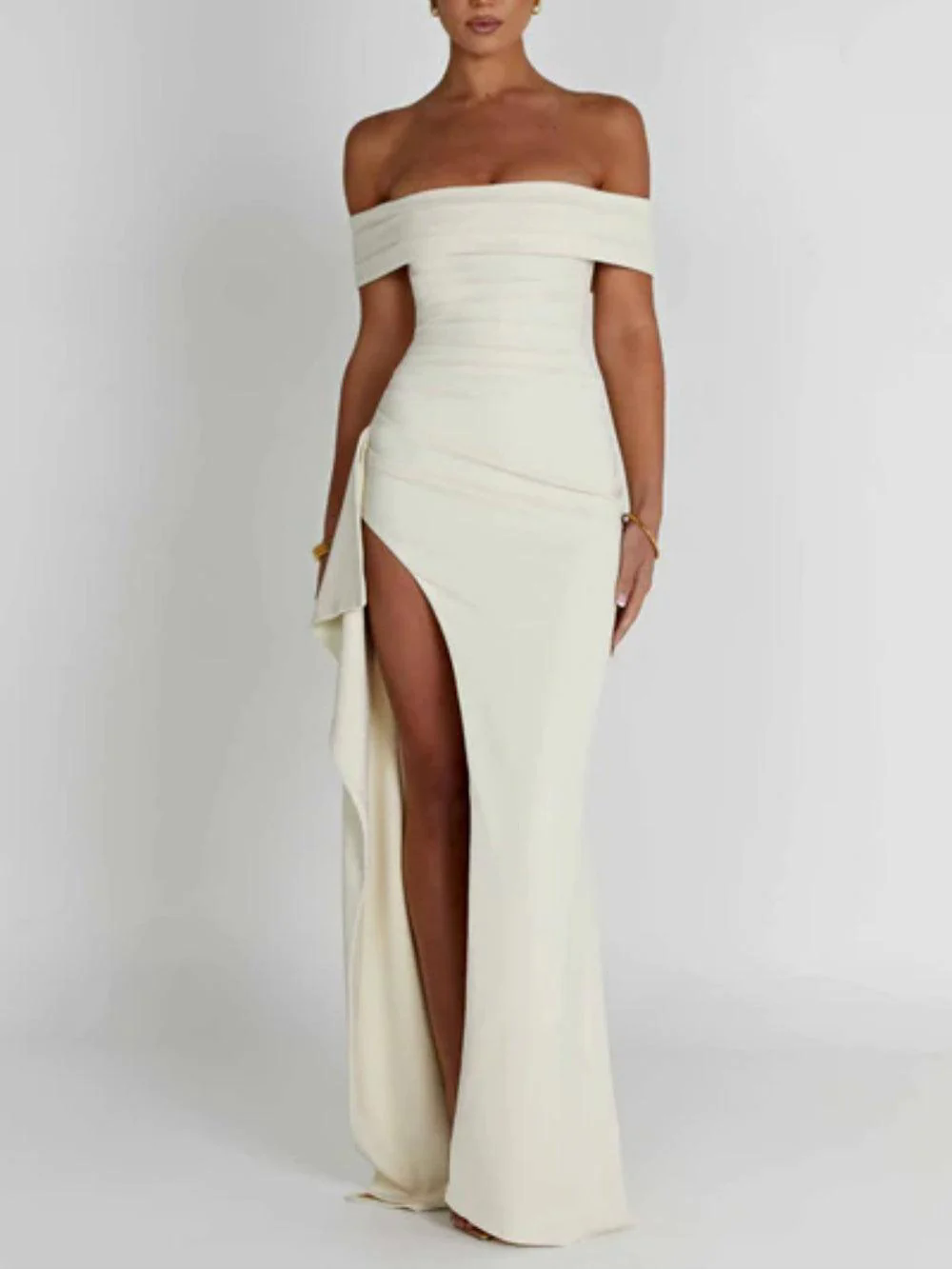 Off-shoulder slit maxi dress