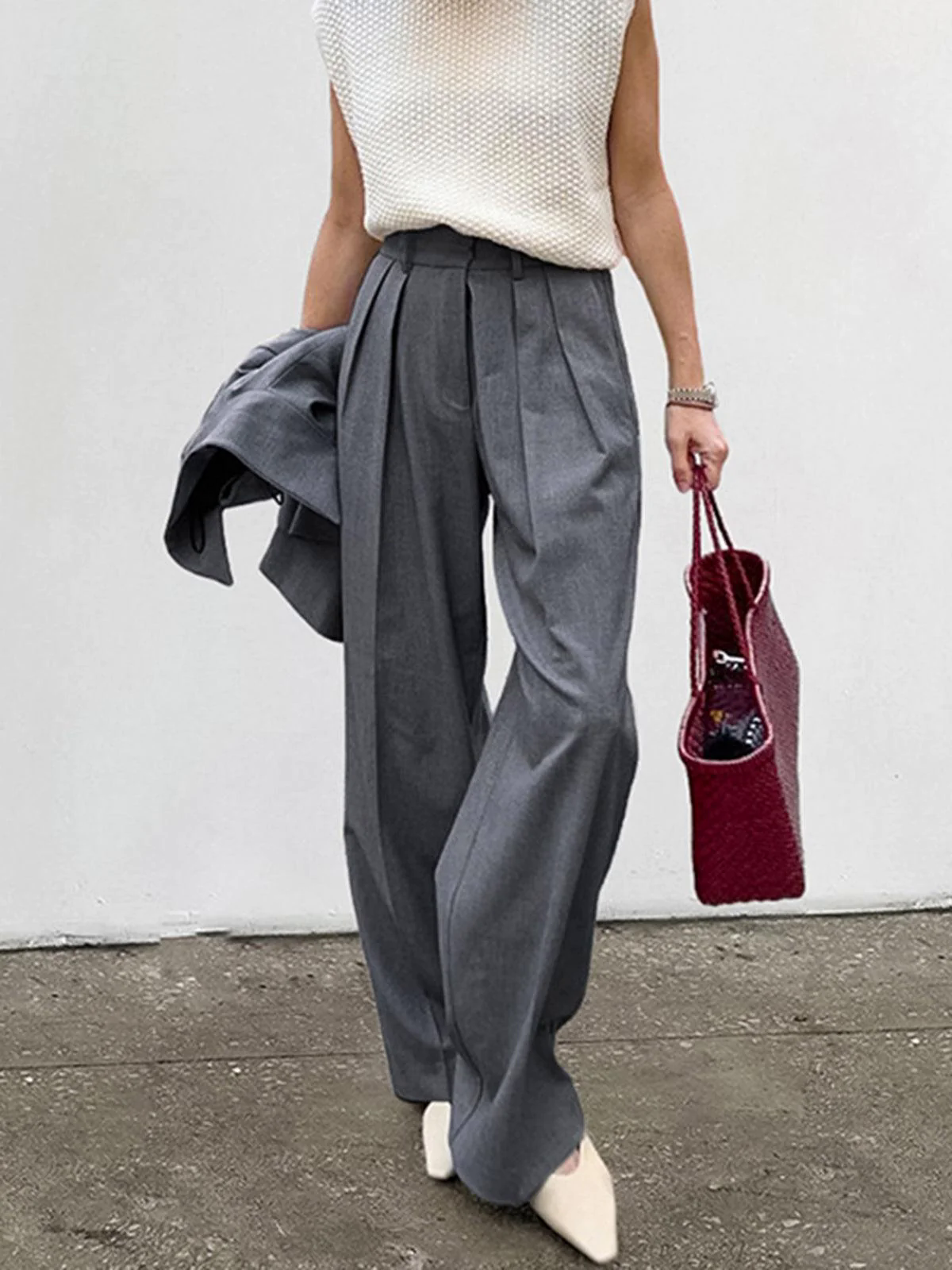 High-Waist Pleated Thin Pants