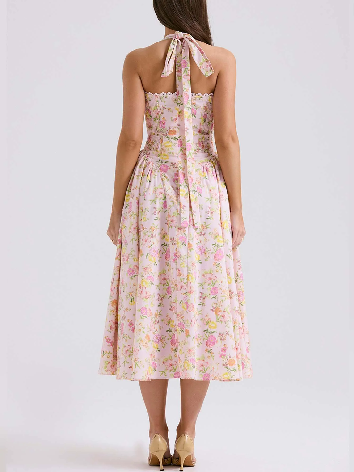 Romantic Floral Corset Midi Dress