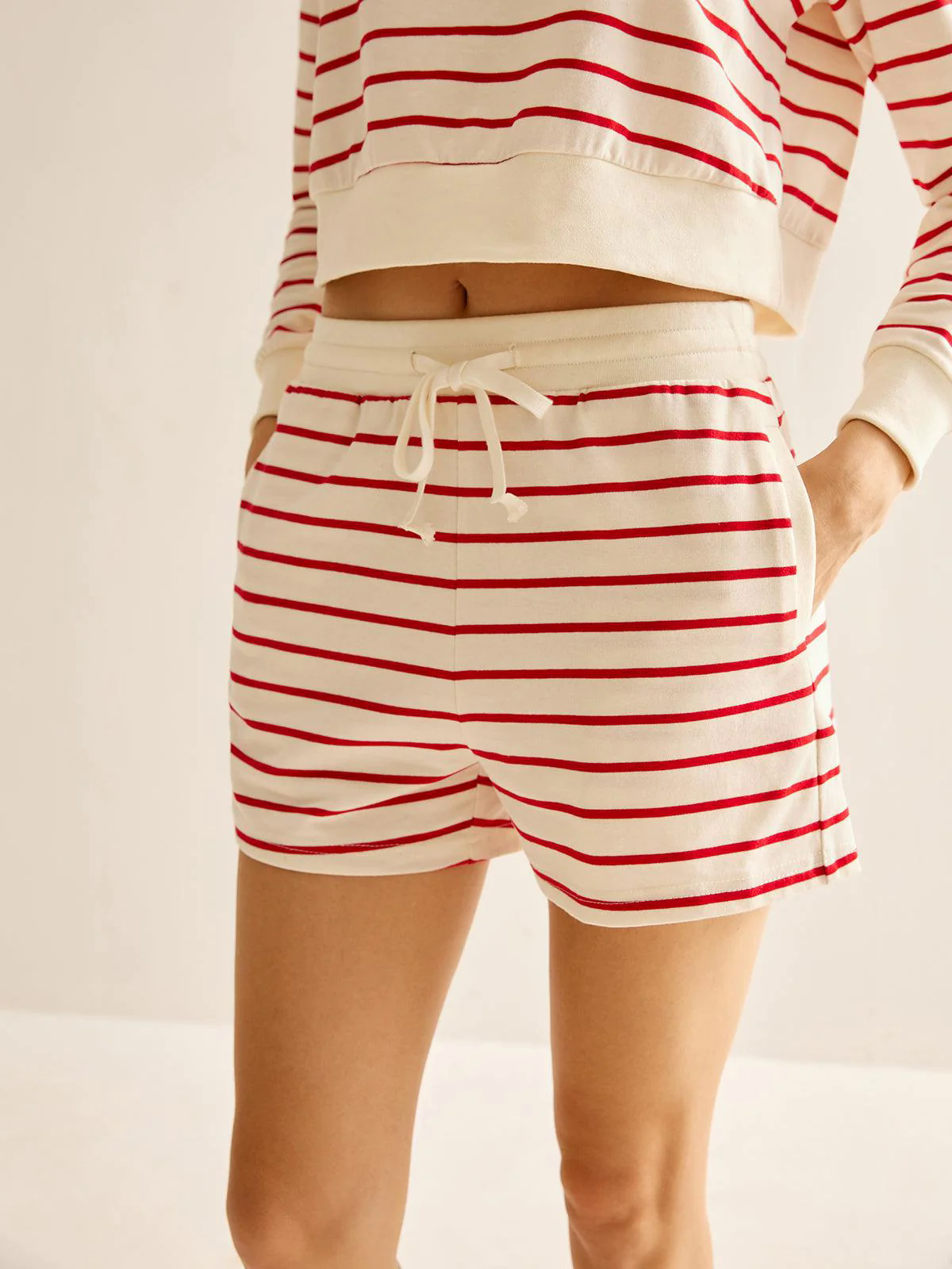 Cotton Striped Drawstring Shorts Set