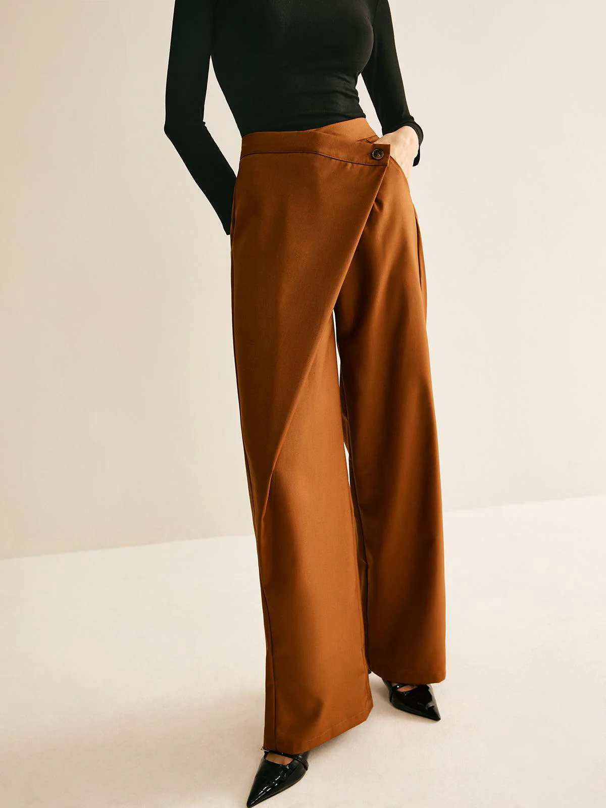 Asymmetrical Mid-Waist Straight Pants