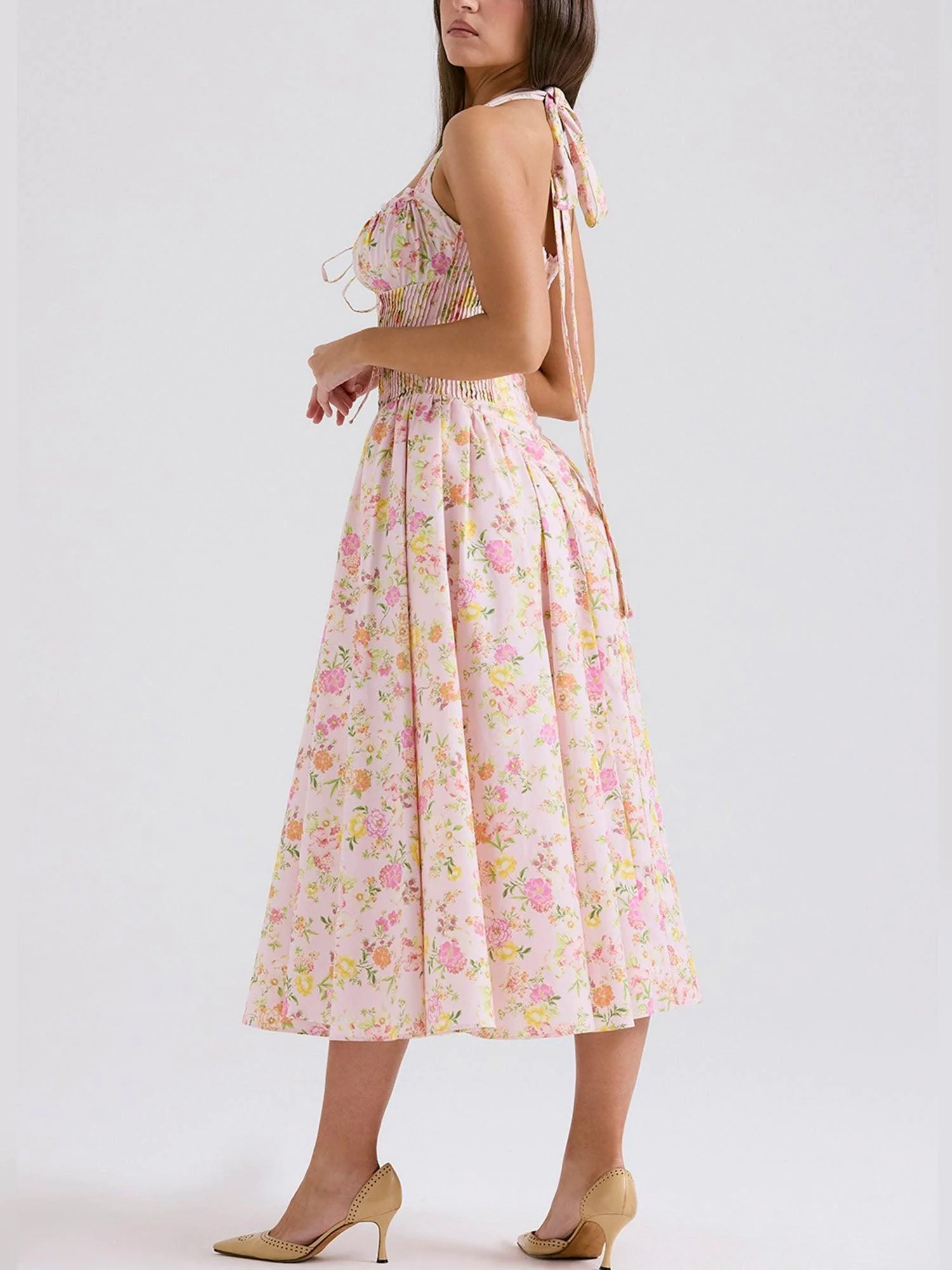 Romantic Floral Corset Midi Dress