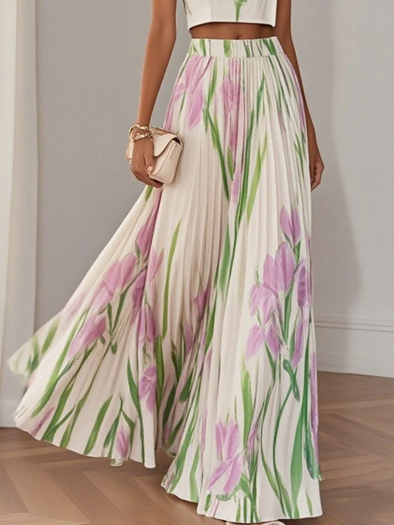 White Ruffled Floral Chiffon Skirt