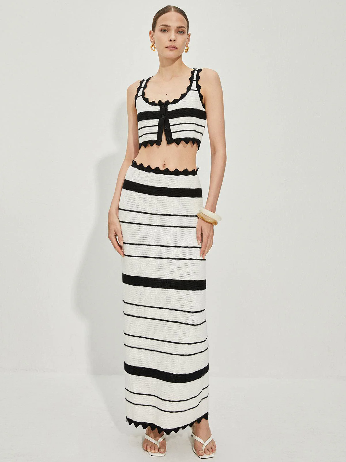 Contrast Trim Stripe Knit Skirt Set