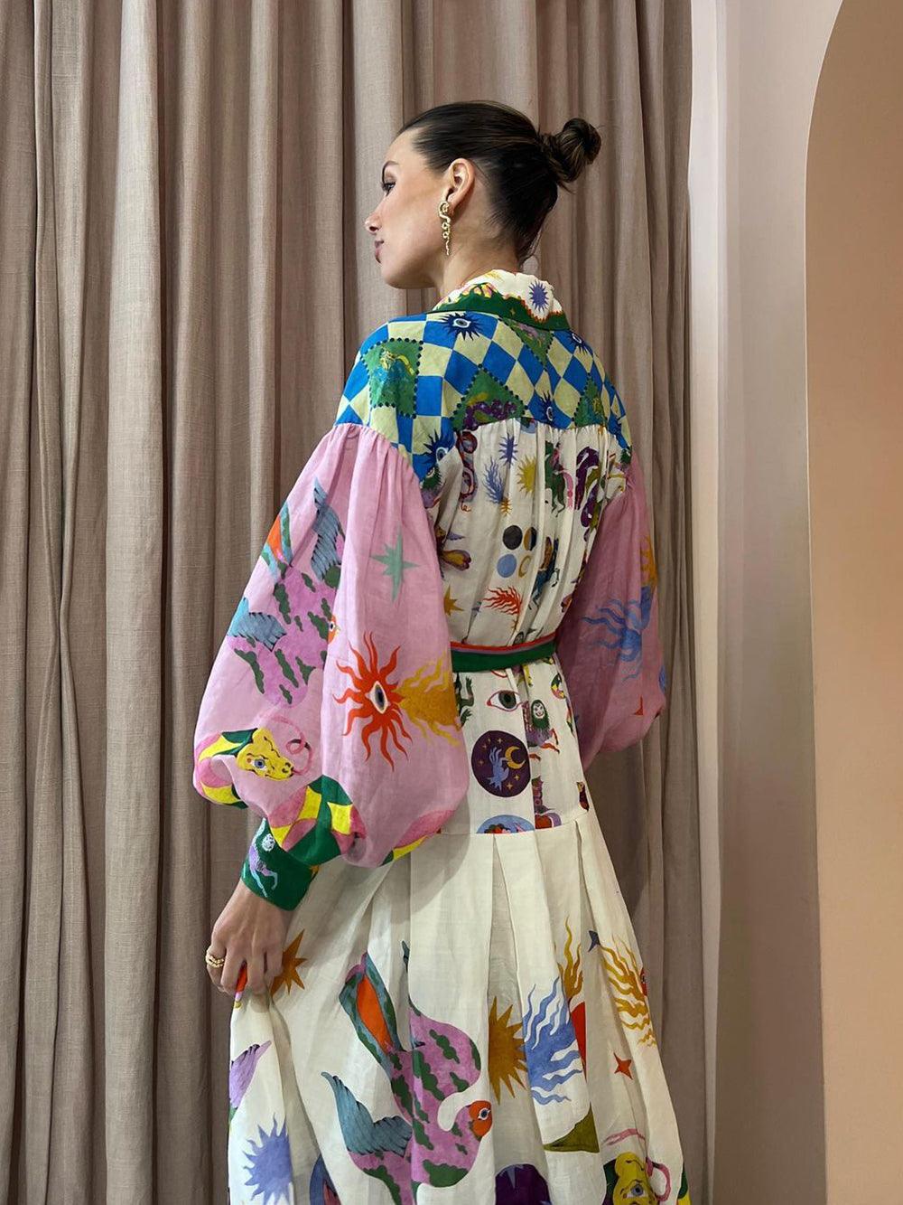 Pleated Long Sleeve Loose Dress