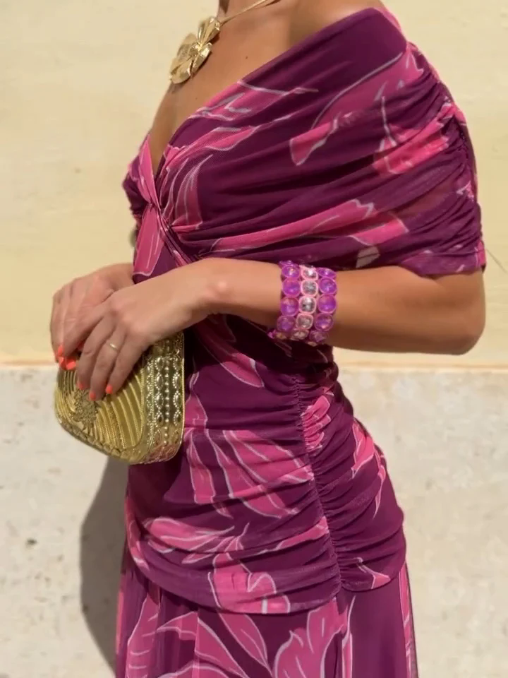 Dark Blue Leaf Print Dress