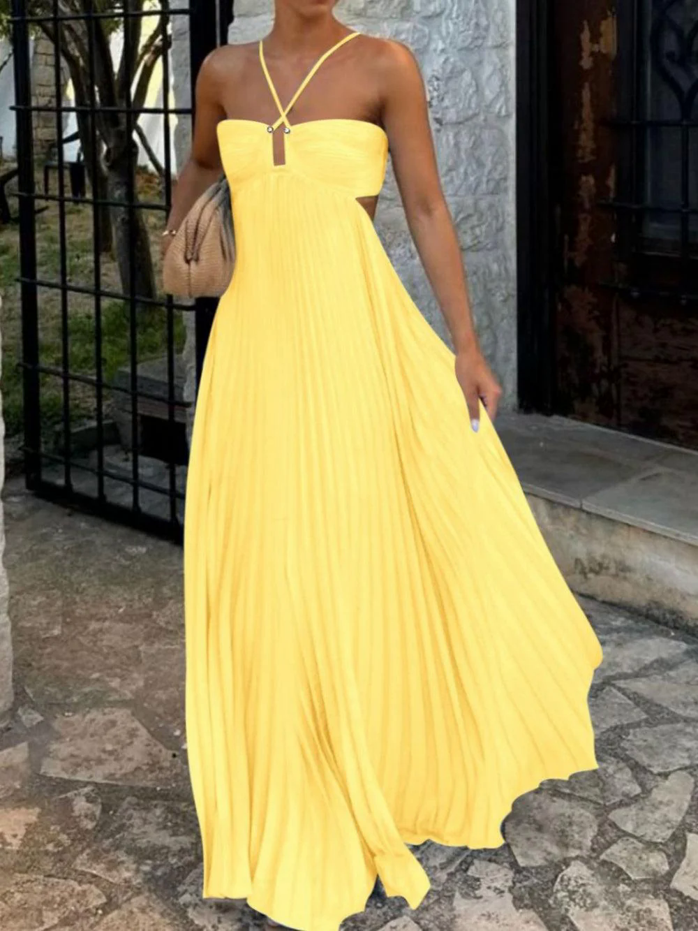 Bandeau Pleated Sleeveless Suspender Dress