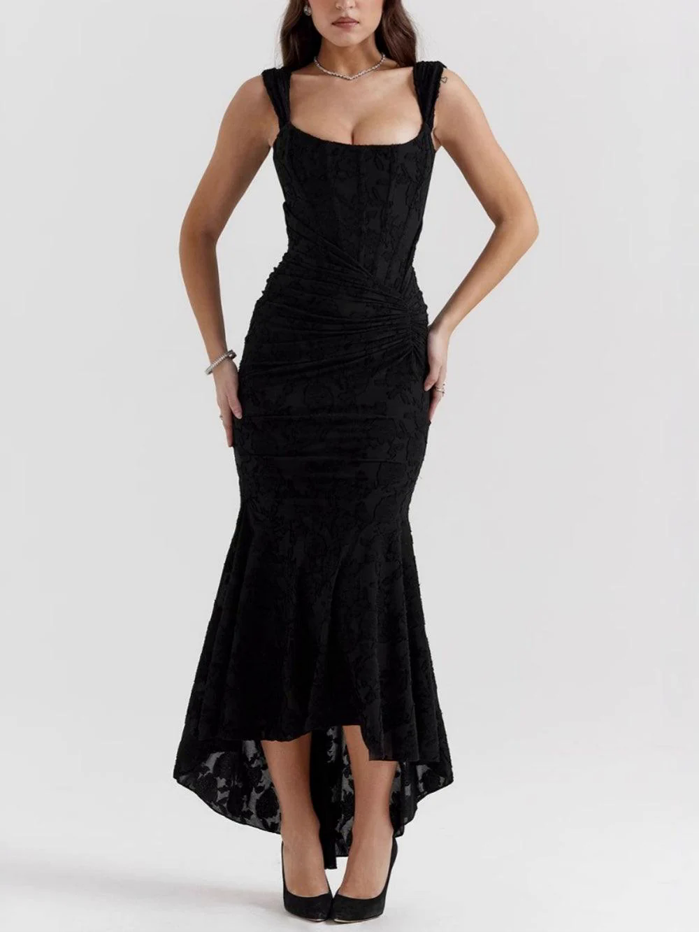 Black bell floral maxi dress