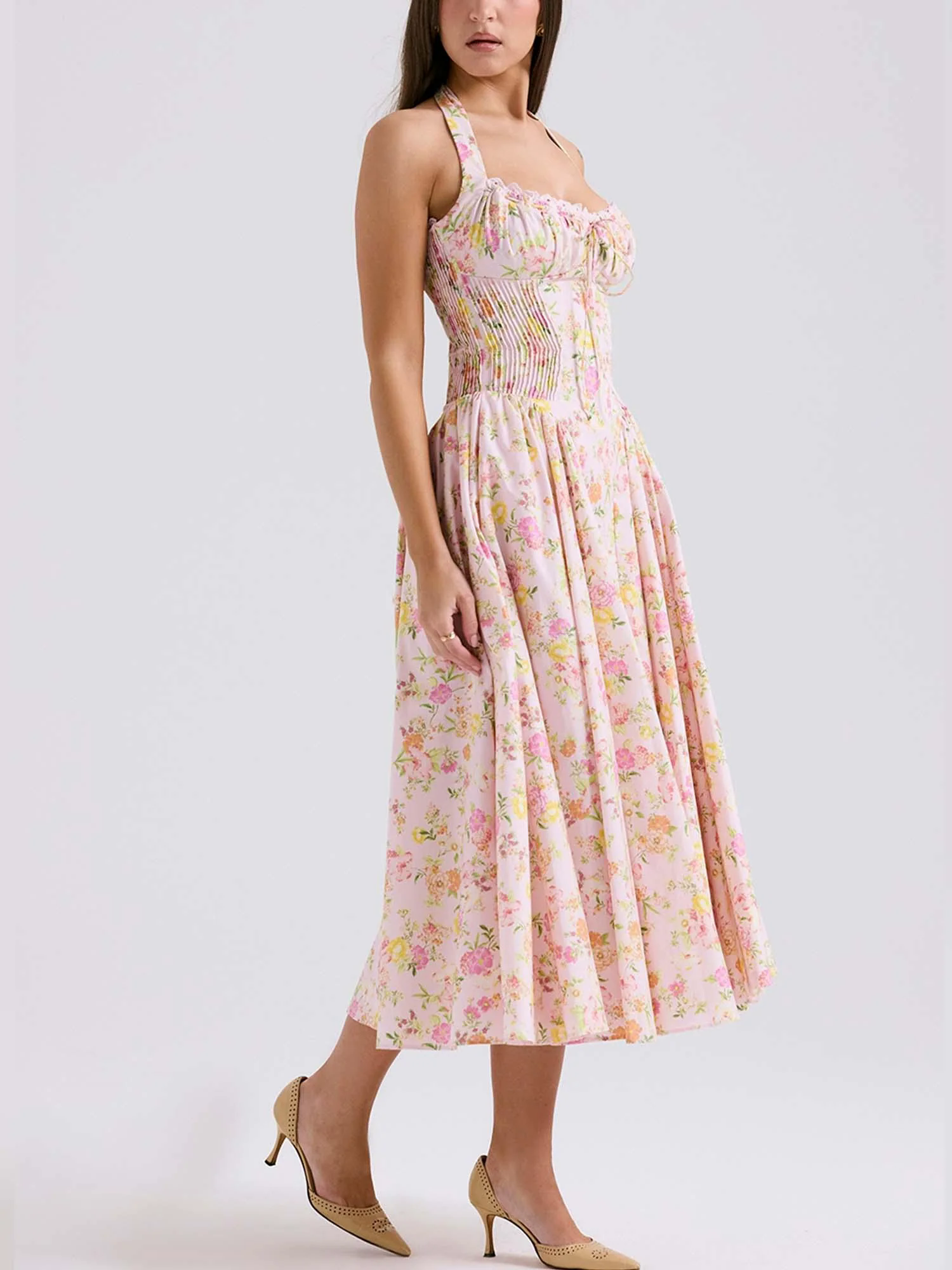 Romantic Floral Corset Midi Dress