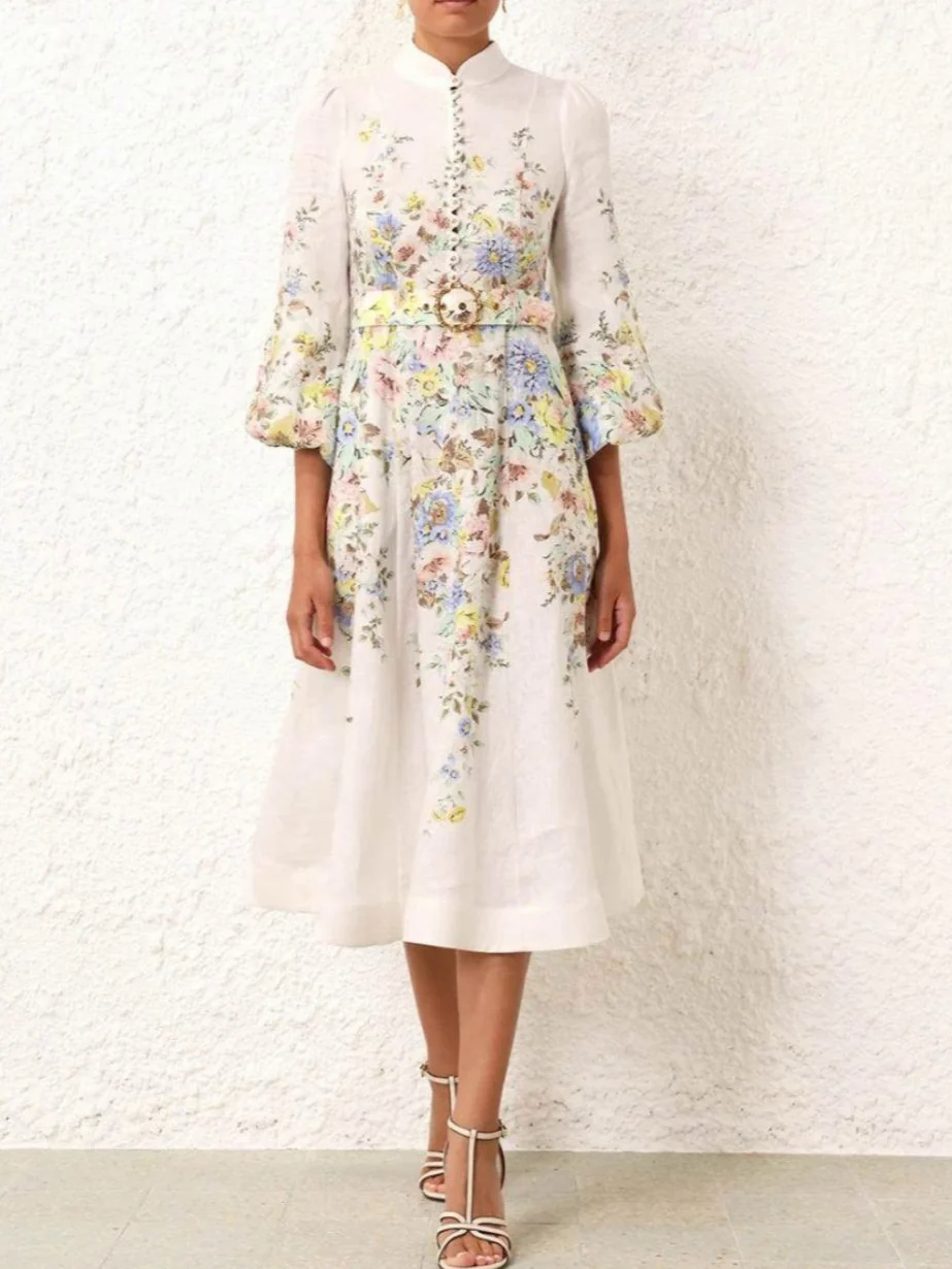 Printed Button Midi Dress