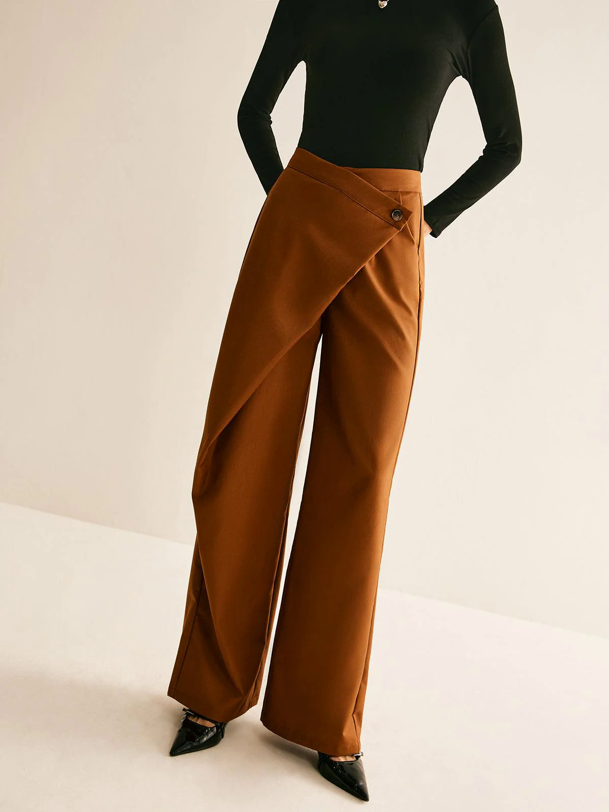 Asymmetrical Mid-Waist Straight Pants
