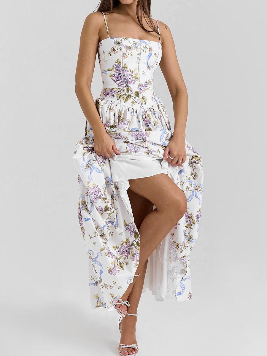 Printed fitted camisole midi dress