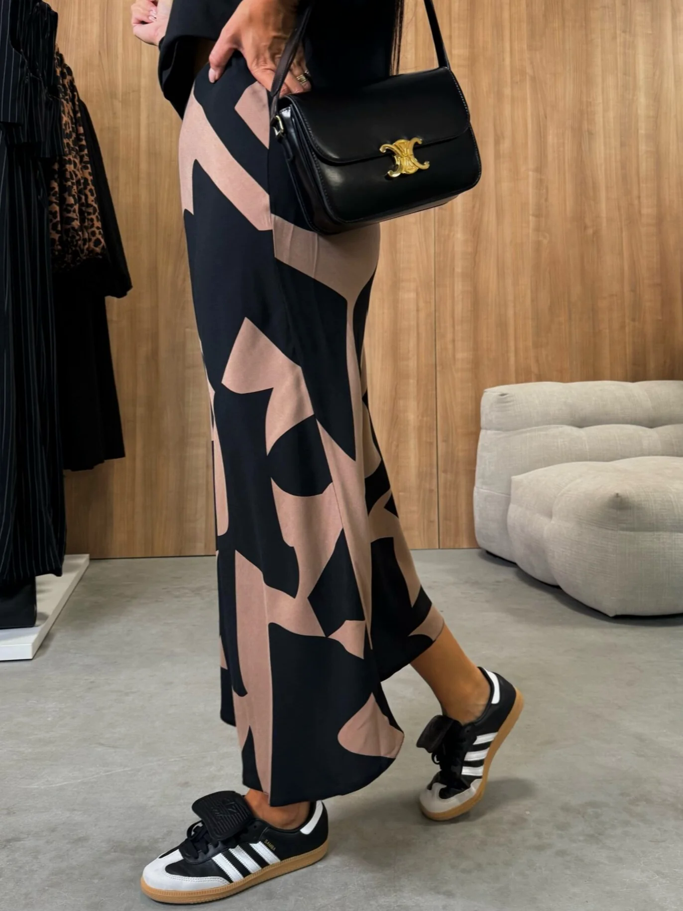 Colorblock Print Satin Skirt