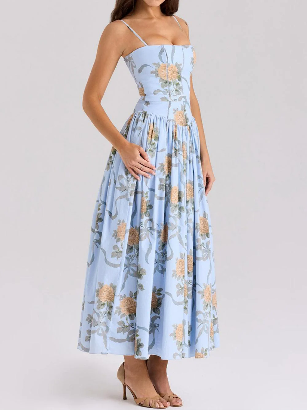 Printed fitted camisole midi dress